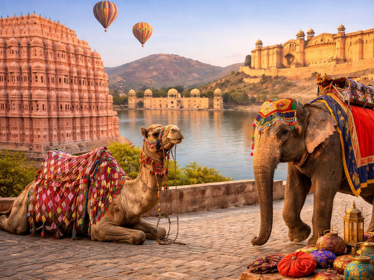 best Rajasthan tour packages showing hidden cities to visit in Rajasthan beyond Jaipur with cultural architecture camel elephant and lake view